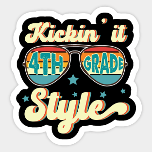 Retro Kickin It 4th Grade Style Teacher Back To School Gift For Boy Girl Kids Sticker